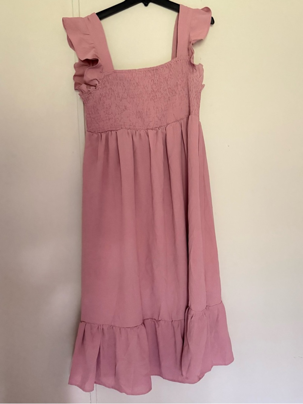 Pink Ruffle Strap Smocked Bodice Dress